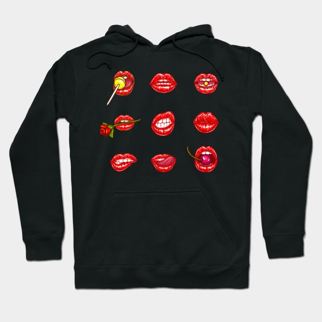 Hot red Lips Mood Mouths Bite Tongue Out Smile Smirk Kiss Hoodie by AbirAbd